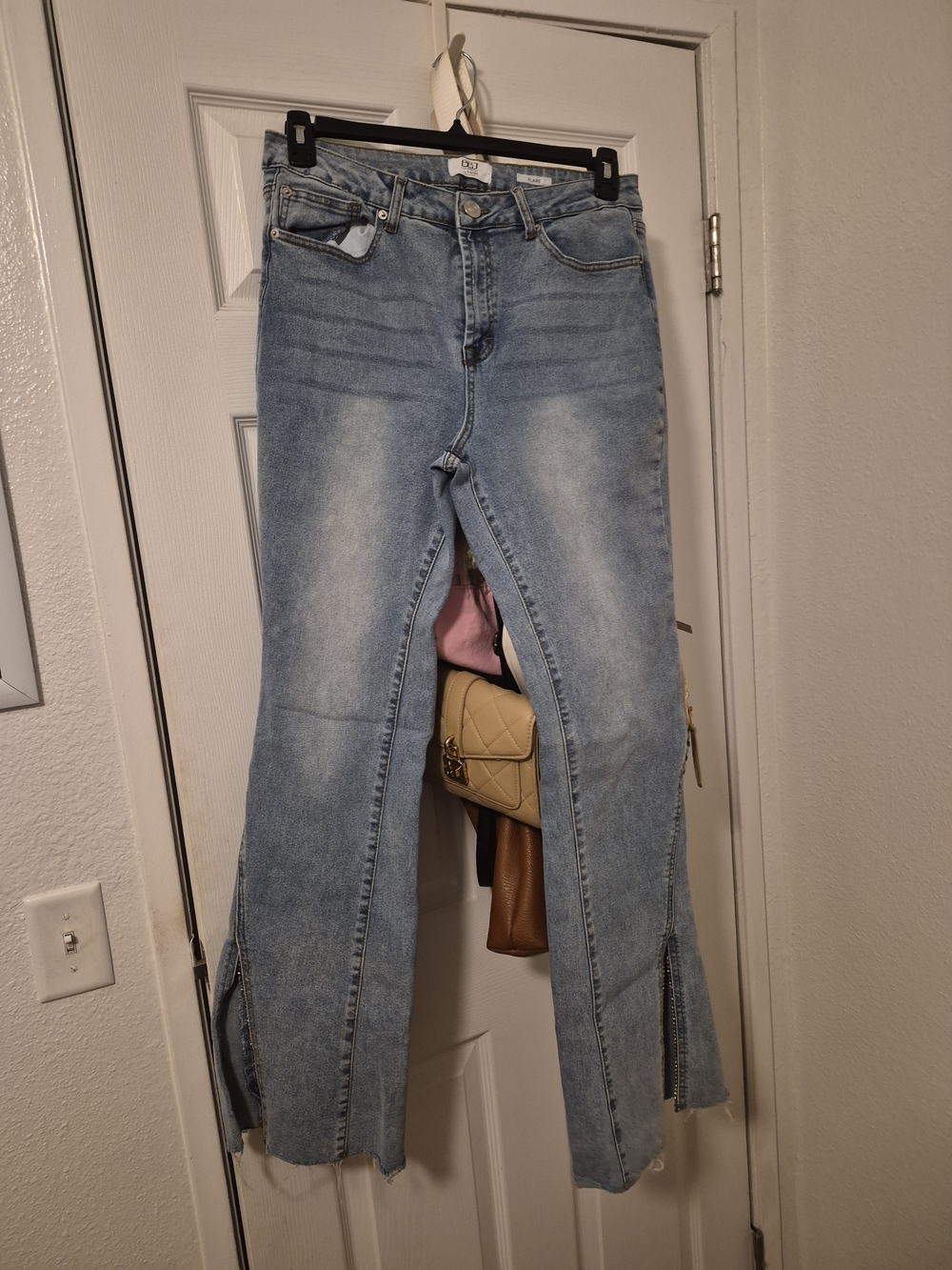 Light Blue Flare Jeans with Hem Slits - Women's